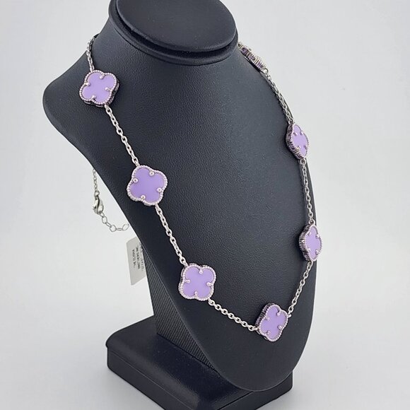 Brand New 925Sterling Silver Purple Clover 2pc Jewelry Set - Necklace & Bracelet - Picture 6 of 13